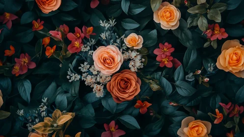 Stunning Garden of Orange Roses and Wild Blooms