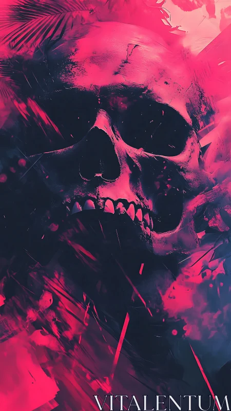 Human skull rendered in neon pink and deep shadow contrast