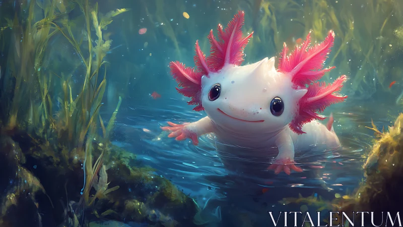 Bioluminescent axolotl rendered in soft-focus aquatic digital painting