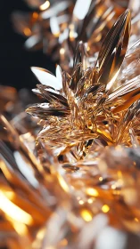 Golden crystal cluster reflects warm fractured light