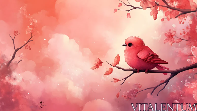 Blushing sky songbird perched in cotton candy clouds.