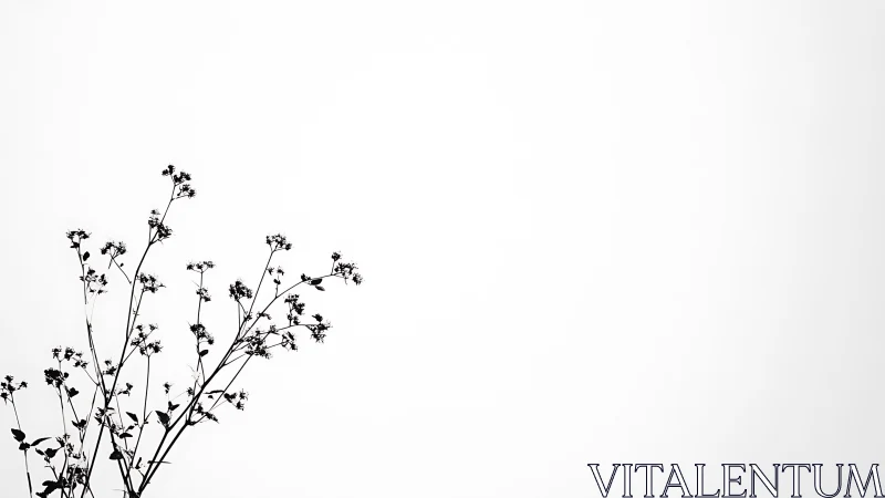 Minimalist black silhouette of wildflowers on white background.