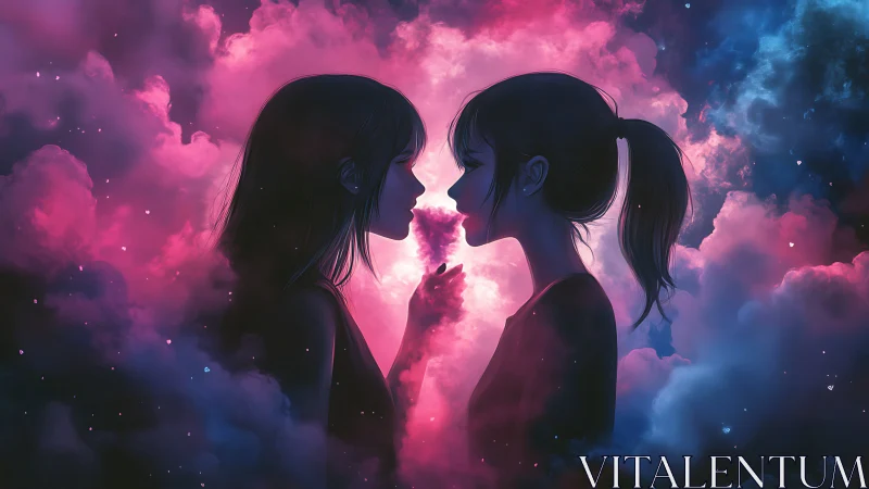 Two Silhouetted Figures Against Luminous Cloud Formations.