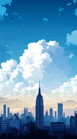 Digital skyline illustration shows high-rise city silhouette