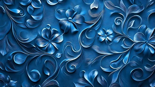 Midnight blue floral swirls carved in shimmering relief.