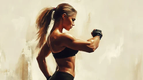 Athletic Woman in Sportswear, Digital Painting Style Fitness Art.