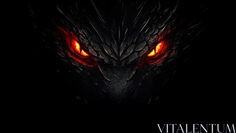 Fiery dragon eyes glowing from the dark with bold intensity.