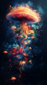 Cosmic jellyfish drifts through deep space in radiant nebula