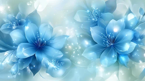 Blue Luminescent Flowers with Glowing Light Effects.