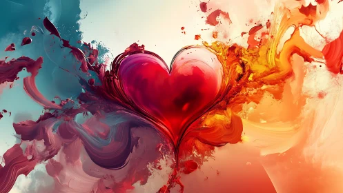 Digital heart form with fluid color dispersion and ink diffusion.