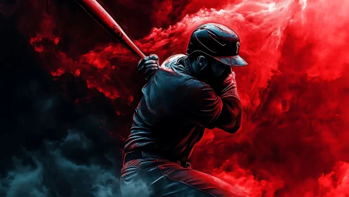 Stormlit slugger coiled in crimson smoke before impact.