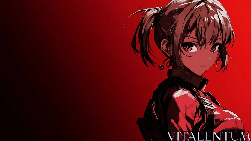 Red backlit anime heroine rendered in high-contrast cel shading