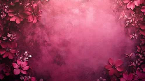 Magenta Floral Gradient Composition with Layered Botanical Framing.