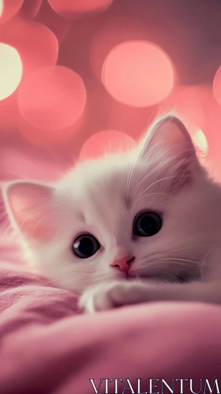 White Cat in Pink Bokeh Light