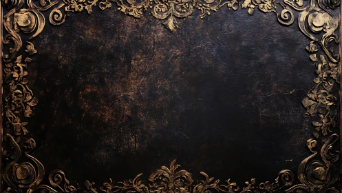 Ornate dark vintage frame background with golden baroque border.