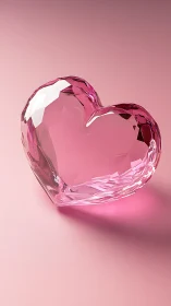 Faceted Pink Crystal Heart Form with Prismatic Refraction and Translucent Geometry