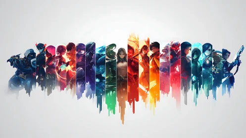 Spectrum of cyber heroes in fragmented waveform montage.