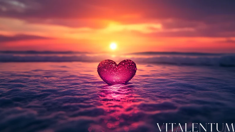Glowing Heart at Sunset: Love's Beacon by the Sea.