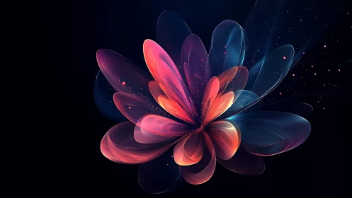 Neon fractal flower radiates luminous petals on black void.