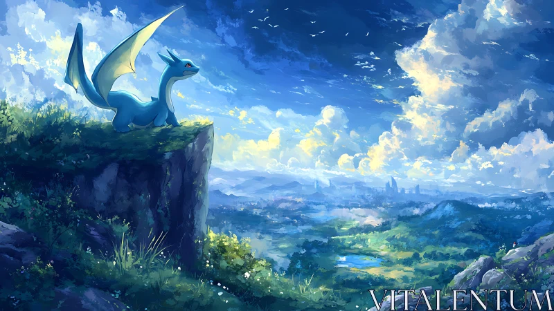 Sky-bright dragonling pauses on a cliff to survey tomorrow