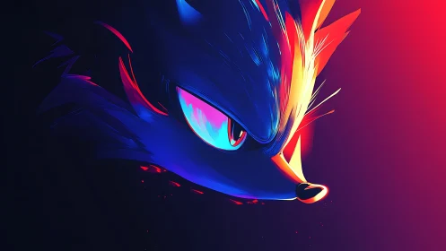 Neon cyber-fox ignites the dark with electric predator glare.