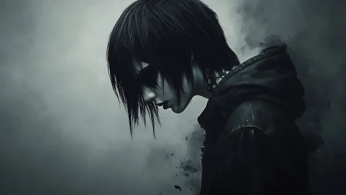 Moody side-profile portrait in monochrome vapor haze.