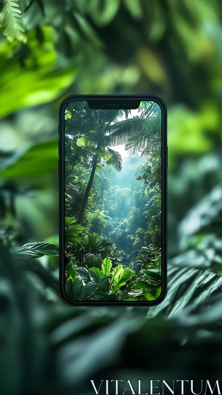 Jungle Canopy Framed Within Digital Device Display Window.