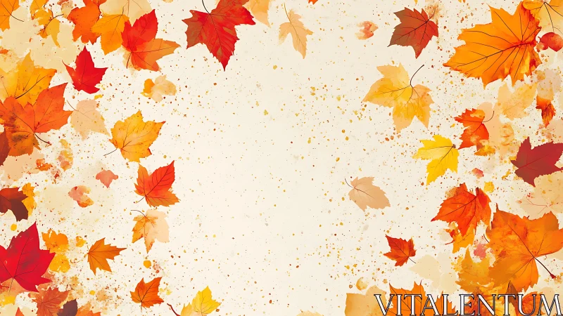 Autumn maple leaves drift across soft watercolor splashes.