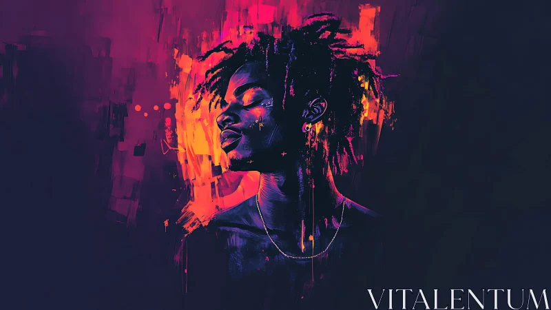 Digital portrait shows side profile of man in neon brushstrokes