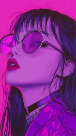 Neon-lit female portrait rendered in bold vector gradients