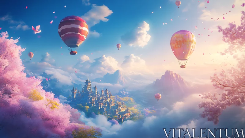 Sky kingdom and blossom balloons in sugar-spun sunrise.