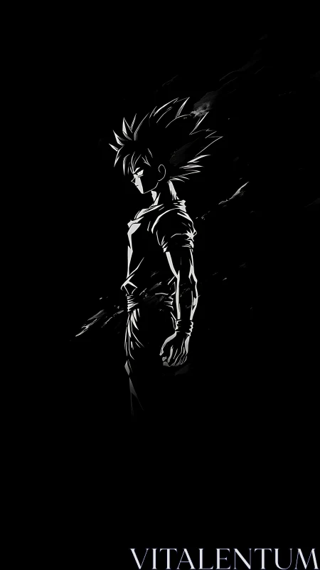 Stark anime warrior silhouette in dramatic side profile.