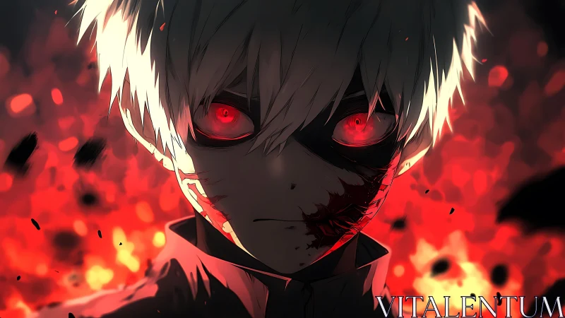 White haired masked figure with red eyes before firestorm.