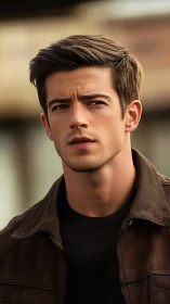 Photorealistic portrait study in warm urban shallow focus.