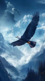 Eagle stormrides above frozen peaks and sky-swept chasms.