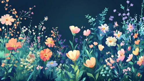 Luminous Wildflower Meadow: Layered Botanical Composition with Gradient Depth.