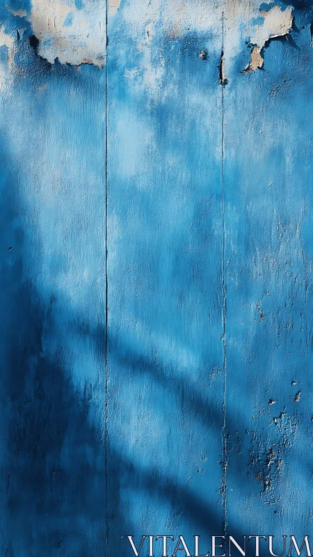 Weathered blue wall quietly rehearses its fading daylight dreams