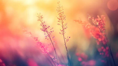 Soft focus wild grasses against blurred sunset light.