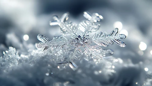 Crystal snowflake rests in dreamy winter macro close up