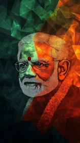 Polygonal portrait with split green and orange lighting contrasts