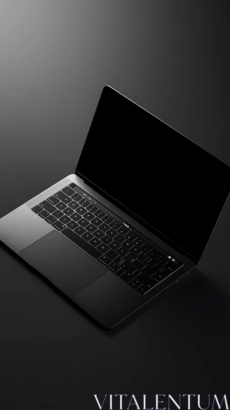 Open black laptop on dark gradient studio background.