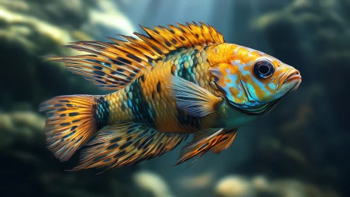 Vibrant tropical fish glides through a softly lit reef world