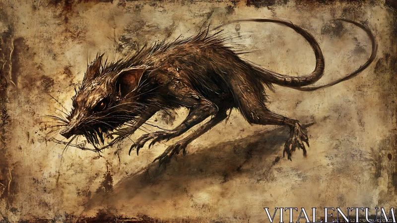 Ferocious pestilent rat rendered in gritty sepia textures.