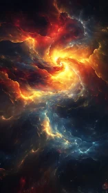 Spiraling stellar inferno within luminous cosmic nebula.