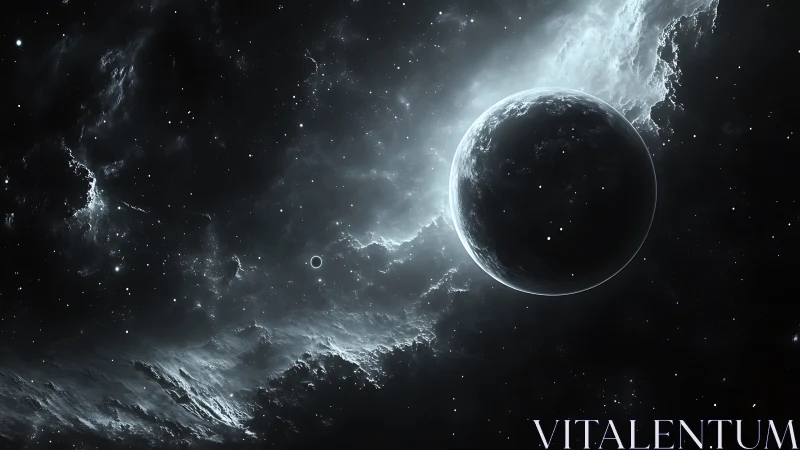 Quiet planet drifting through a softly glowing starlit sky.