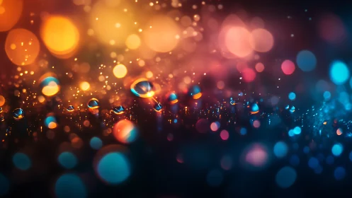 Glowing raindrop lights sparkling in a cozy night blur.