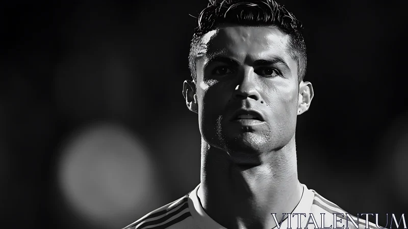 Close-up portrait of a male footballer in dramatic lighting