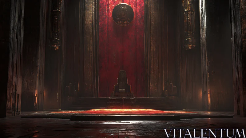 Dim throne hall with central dais and molten floor zone.