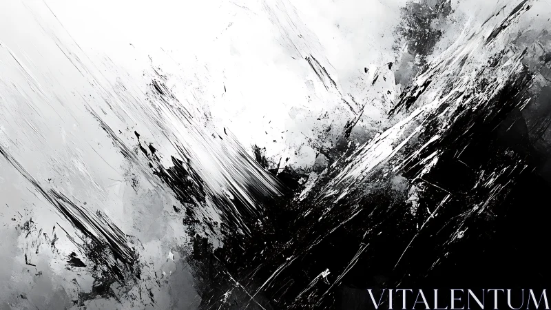 Bold monochrome strokes carve a dramatic abstract landscape