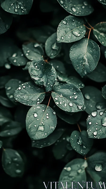 Rain-kissed emerald leaves holding tiny mirrored worlds.